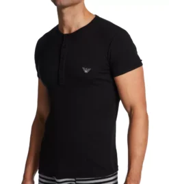 Emporio Armani Ribbed Stretch Cotton Slim Fit Henley T-Shirt