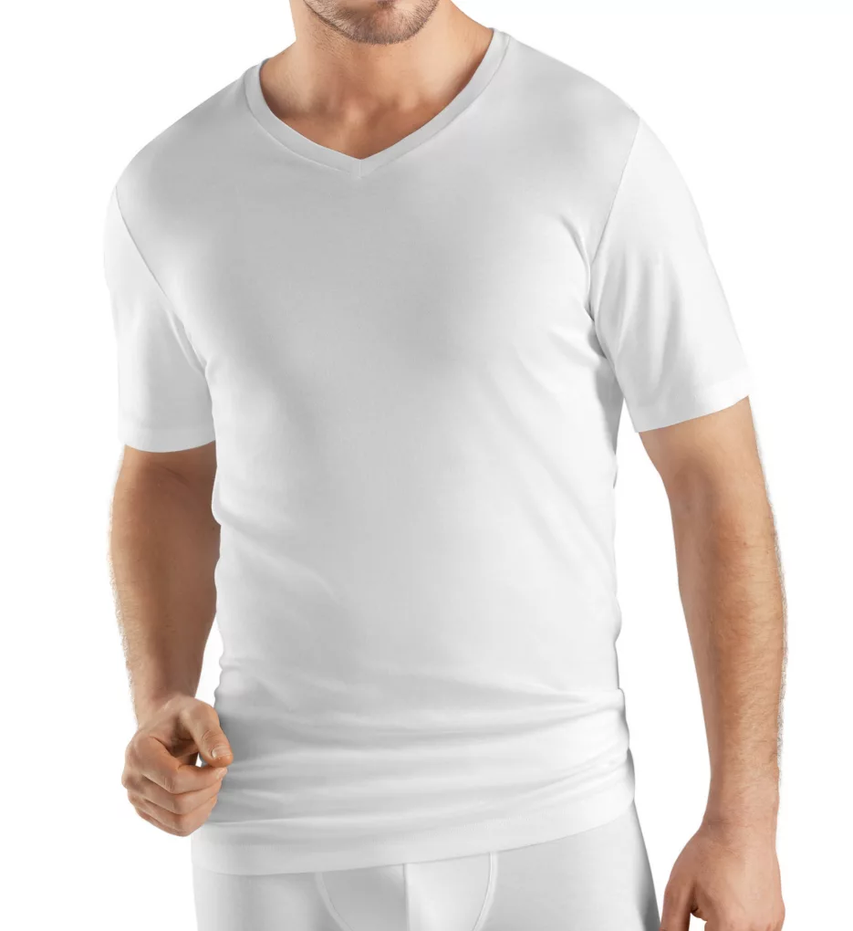 HANRO Sea Island Cotton Short Sleeve V-Neck Shirt - Image 2